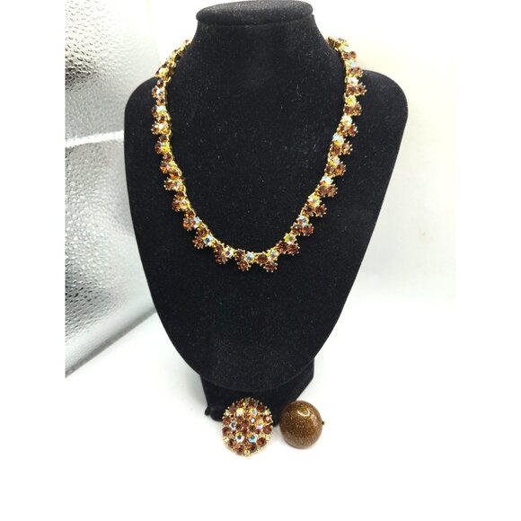 All Signed Trifari Topaz AB Necklace Demi Parure + Bonus Earrings Set - Picture 1 of 9